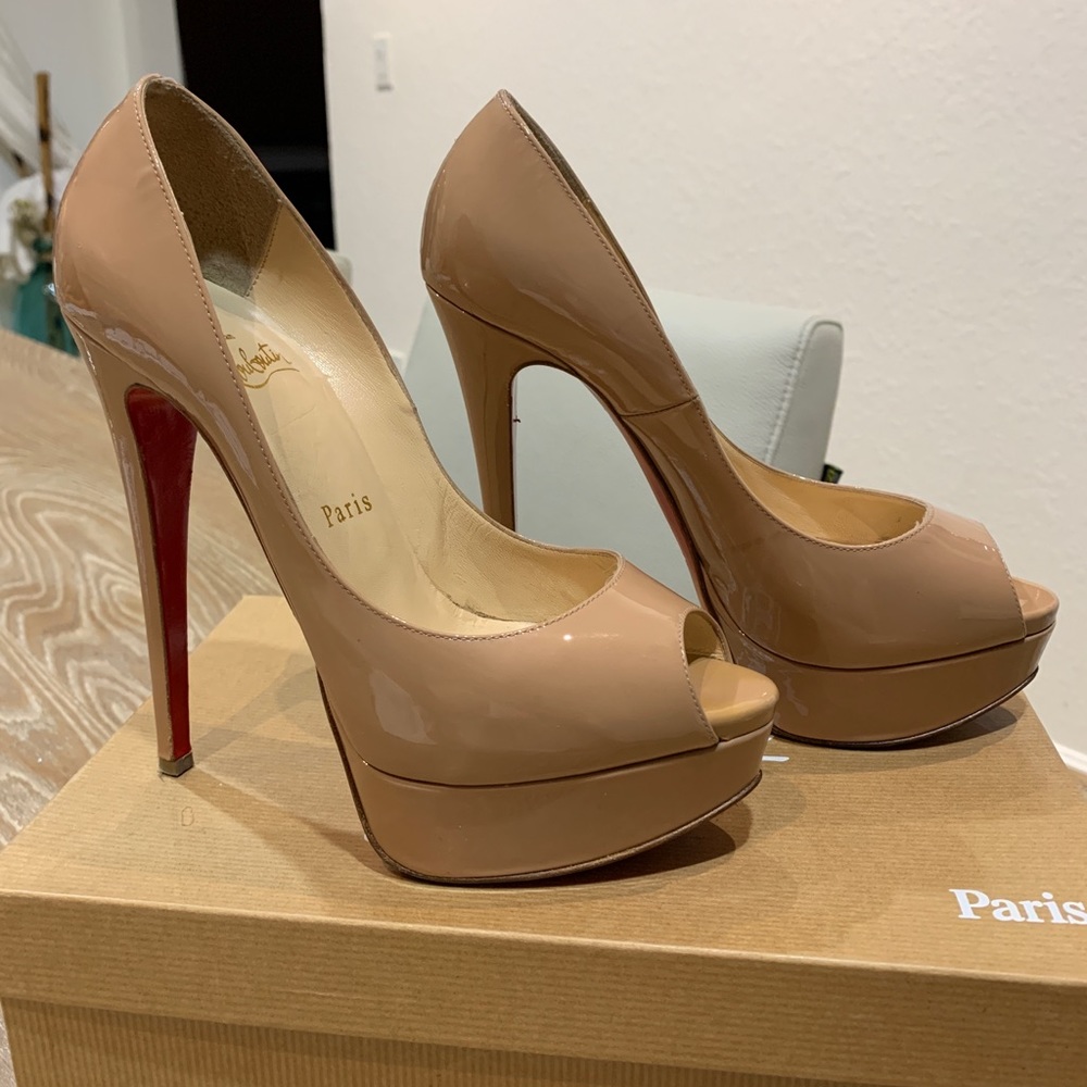 Christian Louboutin Lady Peep Nude Patent Calf